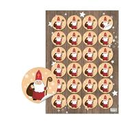 Stickers Père Noël, 24 pièces: autocollants ronds cadeaux enfant, étiquettes décoratives scrapbooking, gommettes pour enveloppes, petit sticker fête adhésif, Ø 4 cm