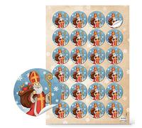 Stickers Père Noël, 24 pièces: autocollants ronds enfant rouge or, gommettes de cadeaux, étiquettes décoratives scrapbooking, petit sticker autocollant pour enveloppe et paquet, Ø 4 cm