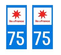 Stickers plaque immatriculation département PARIS 75 region ILLE DE FRANCE autocollant departement
