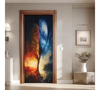 Stickers Porte 3D Arbre de Vie - Autocollant Décoratif Ciel Étoilé Fantastique PVC Amovible Imperméable, Papier Peint Mural pour Porte Intérieure Salon Chambre Cuisine Salle de Bain, 80 x 200 cm