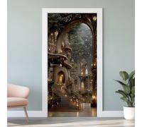 Stickers Porte 3D Bibliothèque Poster de Porte Amovible et Imperméable Vinyle Bibliothèque Magique, Décoration Autocollant Mural pour Salon, Chambre, Cuisine, Salle de Bain 83x204 cm F8f237