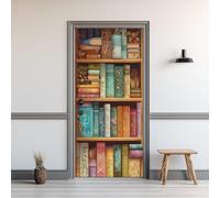 Stickers Porte 3D Bibliothèque, Sticker Mural Pleine de Livres, Poster Autocollant de Porte Auto-Adhésif PVC Imperméable Amovible pour Salon Chambre Cuisine Bain 95x205cm Wy300