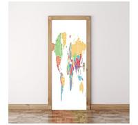 Stickers Porte 3D Carte Du Monde En Couleurs 90X200Cm Papier Peint Poster De Porte Trompe L'Oeil Pour Maison Décoration Salon Chambre Autocollant Muraux Imperméable Stickers Amovibles