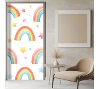 Stickers Porte 3D Enfants Arc En Ciel De Dessins Animés 85x215 cm Blanc Auto-adhésif Porte Autocollants Affiche pour Cuisine Chambre Salle de Bain, PVC Autocollants de Décoration