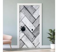 Stickers Porte 3D Gris Grain de Bois, Planche de Bois Zigzag Autocollant Porte Poster Trompe L'oeil Mural Sticker Muraux PVC Auto-Adhésif Intérieure Décoratif 93x205 cm U4s43