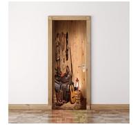 Stickers Porte 3D Harnais Vintage Marron Et Jaune 77X200Cm Papier Peint Poster De Porte Trompe L'Oeil Pour Maison Décoration Salon Chambre Autocollant Muraux Imperméable Stickers Amovibles