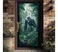 Stickers Porte 3D Jungle Gorille Autocollant de Porte Forêt Tropicale Rénovation de Porte Intérieure, Décoration Murale Nature Animaux Chambre et Salon, PVC Imperméable 77x200cm