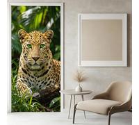 Stickers Porte 3D Léopard Sticker Porte Trompe l'oeil Animaux de la Forêt Papier Peint Auto Adhésif, PVC Imperméable Poster Autocollants pour Salon Cuisine Chambre Salle de Bain 95 x 215 cm I161