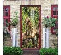 Stickers Porte 3D Léopard Vert Sur La Nature En Cascade 77X200Cm Papier Peint Poster De Porte Trompe L'Oeil Pour Maison Décoration Salon Chambre Autocollant Muraux Imperméable Stickers Amovibles