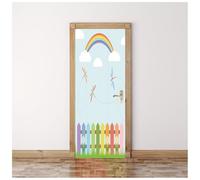 Stickers Porte 3D Libellule Arc-En-Ciel Enfantine Bleu Clair 77X200Cm Papier Peint Poster De Porte Trompe L'Oeil Pour Maison Décoration Salon Chambre Autocollant Muraux Imperméable Stickers Amovibl