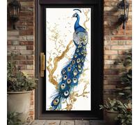 Stickers Porte 3D Luxe Paon Autocollant de Porte Botanique Branche Rénovation de Porte Intérieure, Décoration Murale Art Décoratif Oiseau Chambre et Salon, PVC Imperméable 77x200cm