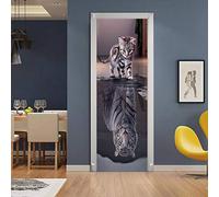 Stickers Porte 3D Muraux Auto-adhésif - Chat devient Tigre -Papier Peint Decal de Porte,Autocollants Murales de Porte PVC Affiche Porte étanche pour Chambre Salon Décoration de Porte 86 x 200 cm