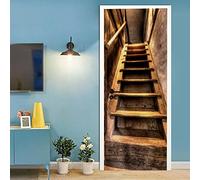 Stickers Porte 3D Muraux Auto-adhésif - ESCALIERS EN BOIS -Papier Peint Decal de Porte,Autocollants Murales de Porte PVC Affiche Porte étanche pour Chambre Salon Décoration de Porte 77 x 200 cm