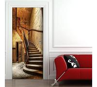 Stickers Porte 3D Muraux Auto-adhésif - VIEUX ESCALIERS -Papier Peint Decal de Porte,Autocollants Murales de Porte PVC Affiche Porte étanche pour Chambre Salon Décoration de Porte 86 x 200 cm
