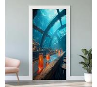 Stickers Porte 3D Océan Bar, Bar Sous-Marin Autocollant Porte Poster Aquarium Trompe L'oeil Mural Sticker Muraux PVC Auto-Adhésif Intérieure Décoratif 93x205 cm W4v52
