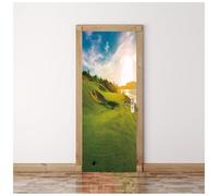 Stickers Porte 3D Pelouse Ensoleillée En Bord De Mer 77X200Cm Papier Peint Poster De Porte Trompe L'Oeil Pour Maison Décoration Salon Chambre Autocollant Muraux Imperméable Stickers Amovibles