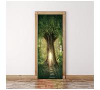 Stickers Porte 3D Poster 90X200Cm Forêt De Rêve Vert Foncé Trompe L'Oeil Autocollants De Porte Papier Peint Chambre Salon Salle De Bain Décoration Imperméable Auto-Adhésif Pvc Muraux