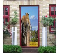 Stickers Porte 3D Poster 90X200Cm Paysage De Montagne Enneigée Avec Des Léopards Bleus Et Jaunes Trompe L'Oeil Autocollants De Porte Papier Peint Chambre Salon Salle De Bain Décoration Imperméable