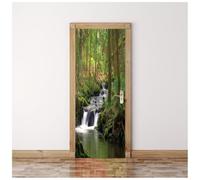 Stickers Porte 3D Ruisseau De La Forêt Verte 90X200Cm Papier Peint Poster De Porte Trompe L'Oeil Pour Maison Décoration Salon Chambre Autocollant Muraux Imperméable Stickers Amovibles