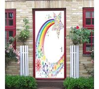 Stickers Porte 3D Thème Des Fleurs Arc-En-Ciel 77X200Cm Papier Peint Poster De Porte Trompe L'Oeil Pour Maison Décoration Salon Chambre Autocollant Muraux Imperméable Stickers Amovibles