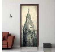 Stickers Porte 3D Trompe l'oeil Effect Big Ben Rétro Autocollants de Décoration pour Porte Interieure, Auto Adhésif PVC Autocollant Papier Peint Sticker Mural Pour Salle de Bain 95X215cm -DS3102