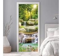 Stickers Porte 3D Trompe l'oeil Effect Cascade Poisson Autocollants de Décoration pour Porte Interieure, Auto Adhésif PVC Autocollant Papier Peint Sticker Mural Pour Salle de Bain 86x200cm -DS16