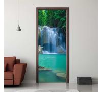 Stickers Porte 3D Trompe l'oeil Effect Cascade Vert Autocollants de Décoration pour Porte Interieure, Auto Adhésif PVC Autocollant Papier Peint Sticker Mural Pour Salle de Bain 95X215cm -DS3072