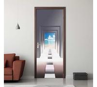 Stickers Porte 3D Trompe l'oeil Effect Chambre Mer Autocollants de Décoration pour Porte Interieure, Auto Adhésif PVC Autocollant Papier Peint Sticker Mural Pour Salle de Bain 77X200cm -DS2946