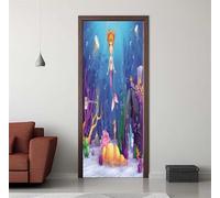 Stickers Porte 3D Trompe l'oeil Effect Dessin Animé Sirène Autocollants de Décoration pour Porte Interieure, Auto Adhésif PVC Autocollant Papier Peint Pour Chambre Salle de Bain 90X200cm -DS2622