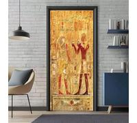 Stickers Porte 3D Trompe l'oeil Effect Égypte Murale Autocollants de Décoration pour Porte Interieure, Auto Adhésif PVC Autocollant Papier Peint Sticker Mural Pour Salle de Bain 90X200cm -DS1739