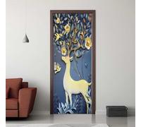 Stickers Porte 3D Trompe l'oeil Effect Fauve Fleur Autocollants de Décoration pour Porte Interieure, Auto Adhésif PVC Autocollant Papier Peint Sticker Mural Pour Salle de Bain 86x200cm -DS3090