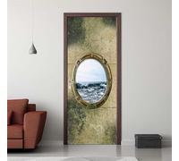 Stickers Porte 3D Trompe l'oeil Effect Fenêtre Mer Autocollants de Décoration pour Porte Interieure, Auto Adhésif PVC Autocollant Papier Peint Sticker Mural Pour Salle de Bain 86x200cm -DS1920