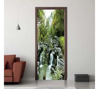 Stickers Porte 3D Trompe l'oeil Effect Forêt Cascade Autocollants de Décoration pour Porte Interieure, Auto Adhésif PVC Autocollant Papier Peint Sticker Mural Pour Salle de Bain 86x200cm -DS2916