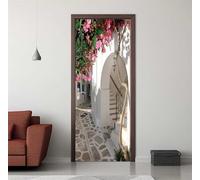 Stickers Porte 3D Trompe l'oeil Effect Méditerranée Fleur Autocollants de Décoration pour Porte Interieure, Auto Adhésif PVC Autocollant Papier Peint Pour Chambre Salle de Bain 90X200cm -DS2280