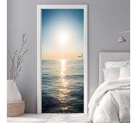 Stickers Porte 3D Trompe l'oeil Effect Mer Coucher de Soleil Autocollants de Décoration pour Porte Interieure, Auto Adhésif PVC Autocollant Papier Peint Pour Chambre Salle de Bain 86x200cm -DS2272