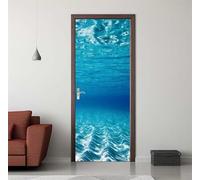 Stickers Porte 3D Trompe l'oeil Effect Mer Profonde Bleu Autocollants de Décoration pour Porte Interieure, Auto Adhésif PVC Autocollant Papier Peint Pour Chambre Salle de Bain 77X200cm -DS3108