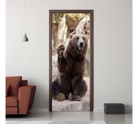 Stickers Porte 3D Trompe l'oeil Effect Ours Brun Autocollants de Décoration pour Porte Interieure, Auto Adhésif PVC Autocollant Papier Peint Sticker Mural Pour Chambre Salle de Bain 86x200cm -DS2940