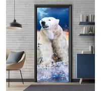 Stickers Porte 3D Trompe l'oeil Effect Ours Polaire Animaux Autocollants de Décoration pour Porte Interieure, Auto Adhésif PVC Autocollant Papier Peint Pour Chambre Salle de Bain 77X200cm -DS2903