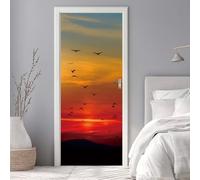 Stickers Porte 3D Trompe l'oeil Effect Paysage Coucher de Soleil Autocollants de Décoration pour Porte Interieure, PVC Autocollant Papier Peint Pour Cuisine Chambre Salle de Bain 95X215cm -DS3106