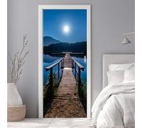Stickers Porte 3D Trompe l'oeil Effect Paysage Pleine Lune Autocollants de Décoration pour Porte Interieure, Auto Adhésif PVC Autocollant Papier Peint Pour Chambre Salle de Bain 86x200cm -DS2998