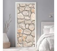 Stickers Porte 3D Trompe l'oeil Effect Pierre Autocollants de Décoration pour Porte Interieure, Auto Adhésif PVC Autocollant Papier Peint Sticker Mural Pour Chambre Salle de Bain 90X200cm -DS3256