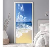 Stickers Porte 3D Trompe l'oeil Effect Plage Mer Autocollants de Décoration pour Porte Interieure, Auto Adhésif PVC Autocollant Papier Peint Sticker Mural Pour Chambre Salle de Bain 77X200cm -DS2974