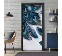 Stickers Porte 3D Trompe l'oeil Effect Plume de Paon Autocollants de Décoration pour Porte Interieure, Auto Adhésif PVC Autocollant Papier Peint Sticker Mural Pour Salle de Bain 86x200cm -DS3023