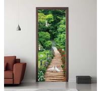 Stickers Porte 3D Trompe l'oeil Effect Pont en Bois Parc Autocollants de Décoration pour Porte Interieure, Auto Adhésif PVC Autocollant Papier Peint Pour Chambre Salle de Bain 77X200cm -DS2190