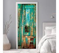 Stickers Porte 3D Trompe l'oeil Effect Rétro Porte en Bois Vert Autocollants de Décoration pour Porte Interieure, PVC Autocollant Papier Peint Pour Cuisine Chambre Salle de Bain 90X200cm -DS1942