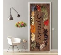 Stickers Porte 3D Trompe l'oeil Mural Assaisonnement Autocollants de Décoration pour Porte Sticker Mural Interieure Papier Peint Imperméable pour Salon Cuisine Chambre 77X200cm -MT2337