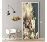 Stickers Porte 3D Trompe l'oeil Mural Avion Vintage Autocollants de Décoration pour Porte Sticker Mural Interieure Papier Peint Imperméable pour Salon Cuisine Chambre 77X200cm -MT2315