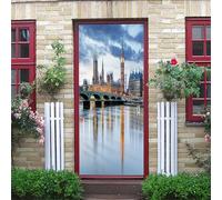 Stickers Porte 3D Trompe L'Oeil Mural - Chambres Du Parlement De Londres Riverside Autocollant De Porte Papier Peint 95X215Cm Maison Salon Chambre Décoration Salle De Bain Cuisine Poster De Porte S