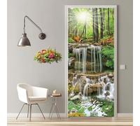 Stickers Porte 3D Trompe l'oeil Mural Chute D'Eau Forêt Autocollants de Décoration pour Porte Sticker Mural Interieure Papier Peint Imperméable pour Salon Cuisine Chambre 90X200cm -MT2325