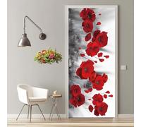 Stickers Porte 3D Trompe l'oeil Mural Coquelicot Rouge Autocollants de Décoration pour Porte Sticker Mural Interieure Papier Peint Imperméable pour Salon Cuisine Chambre 90X200cm -MT2347